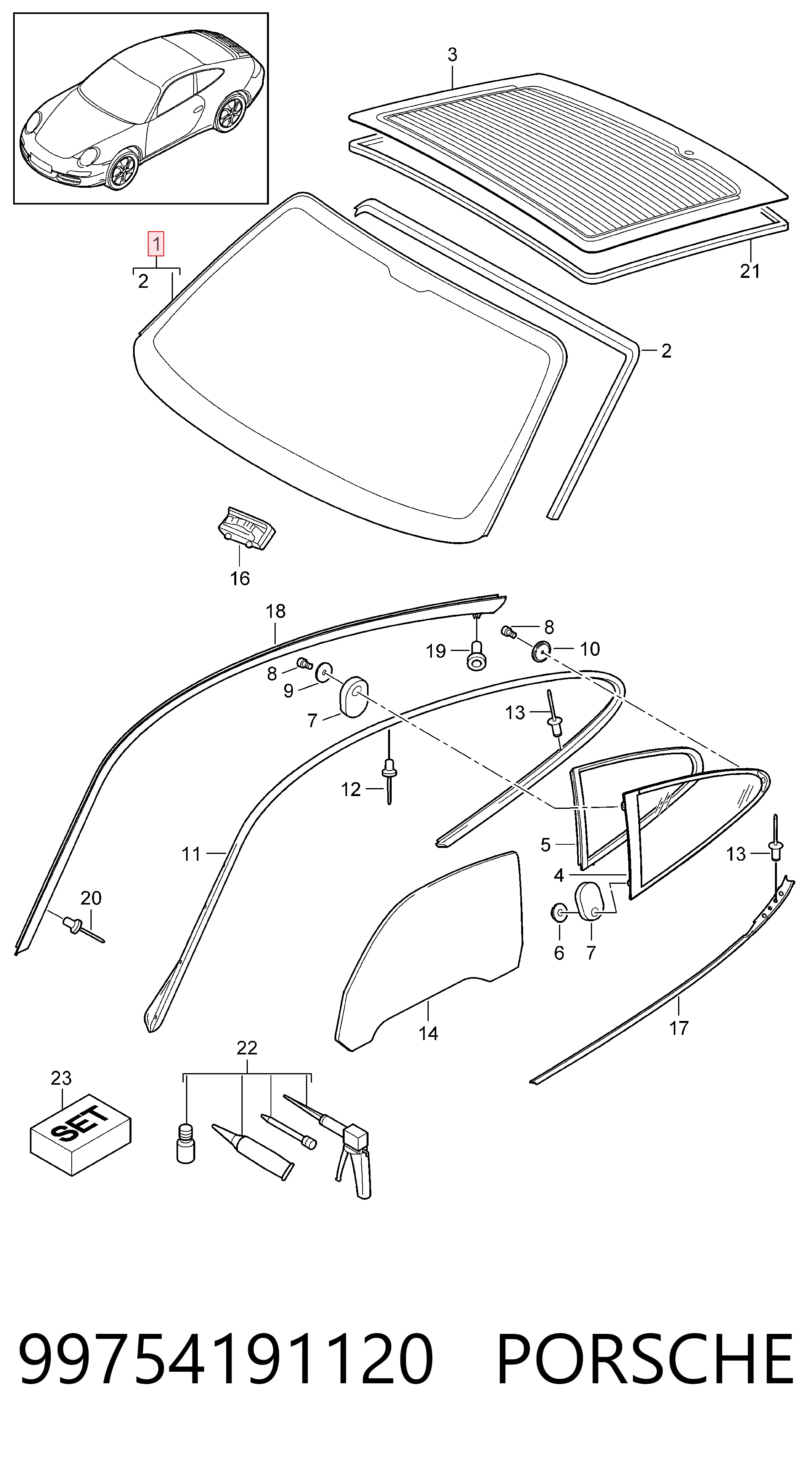  Лобовое стекло Porsche 911 