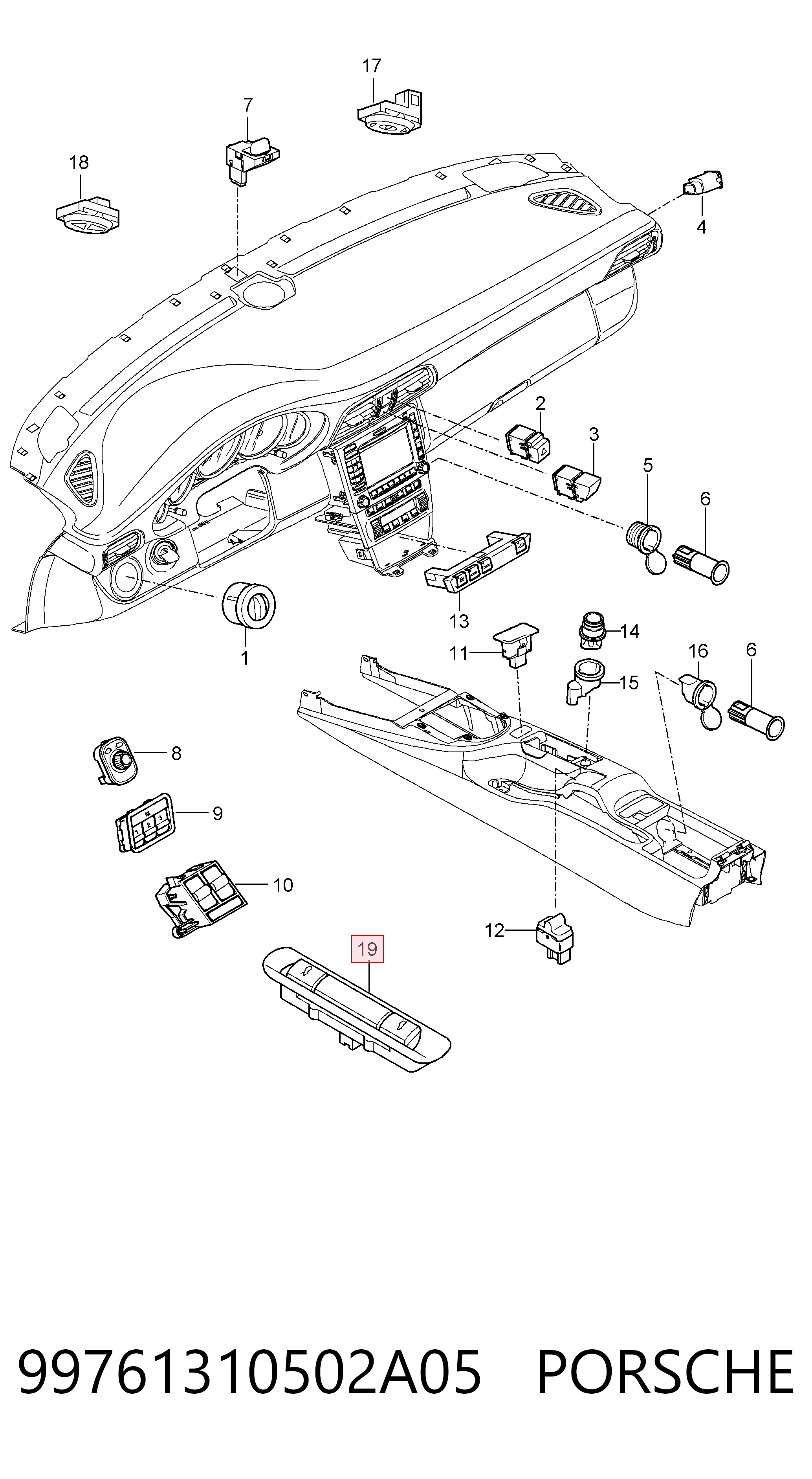 99761310502A05 Porsche Кнопка салона привода замка 3/5 двери (ляды)/крышки багажника