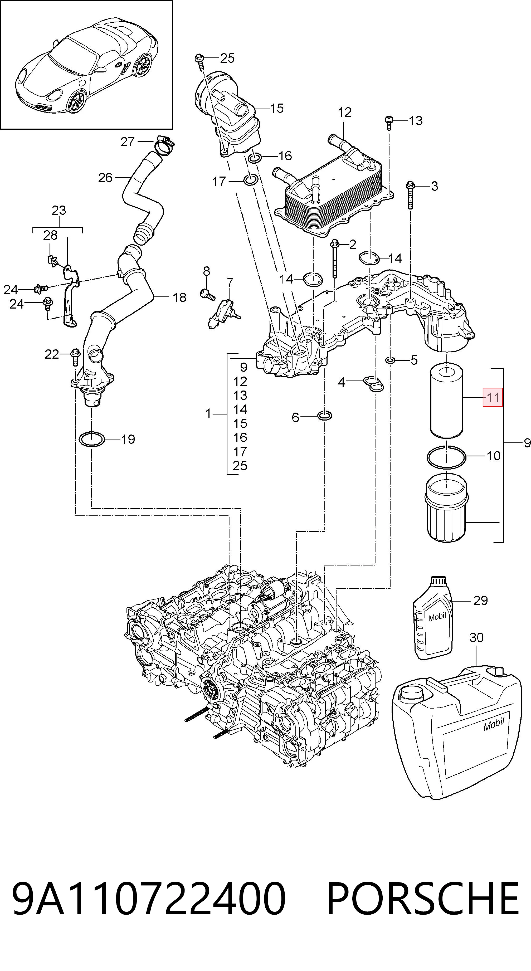 9A110722400 Porsche Масляный фильтр двигателя