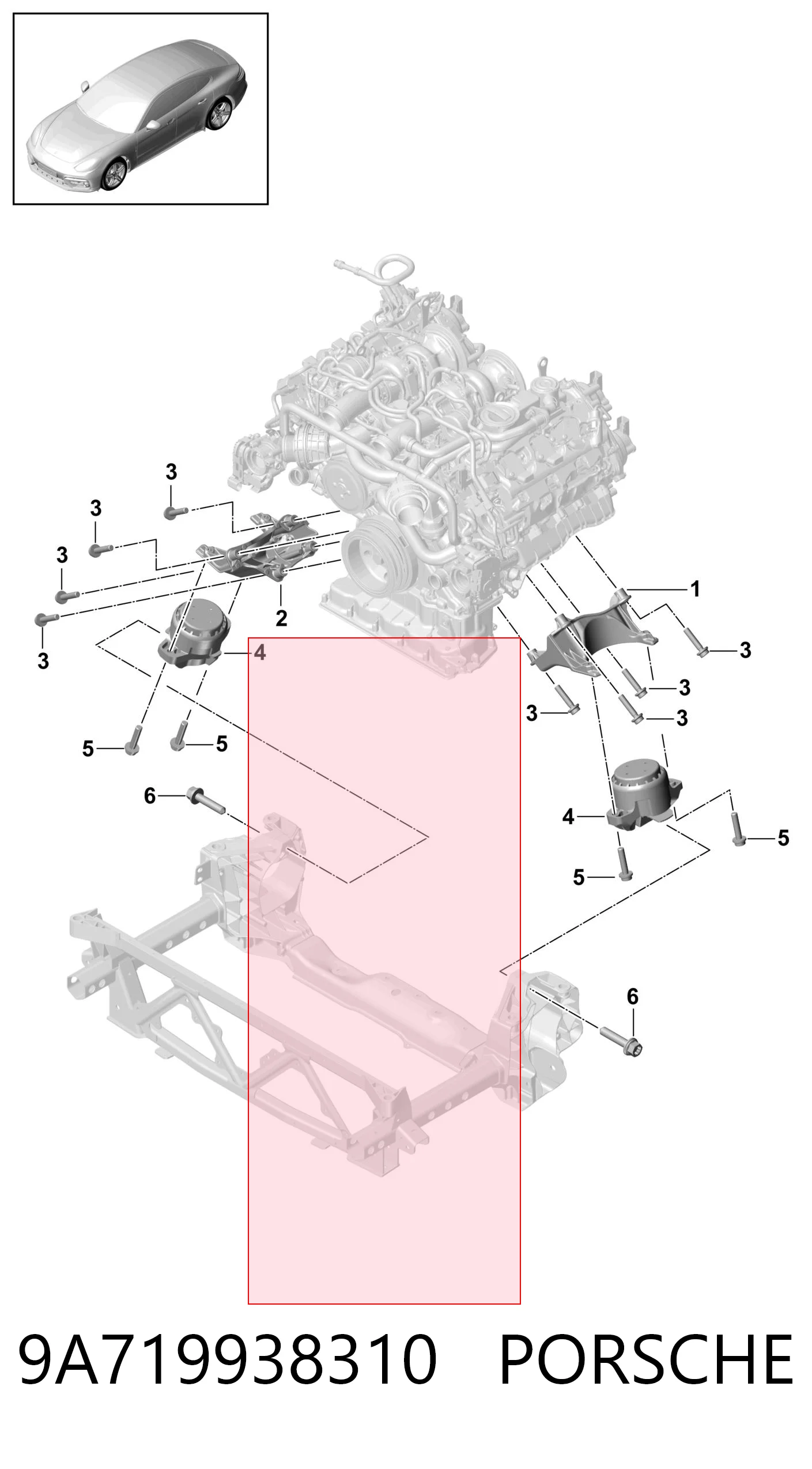 9A719938310 Porsche Опора двигателя, левая/правая