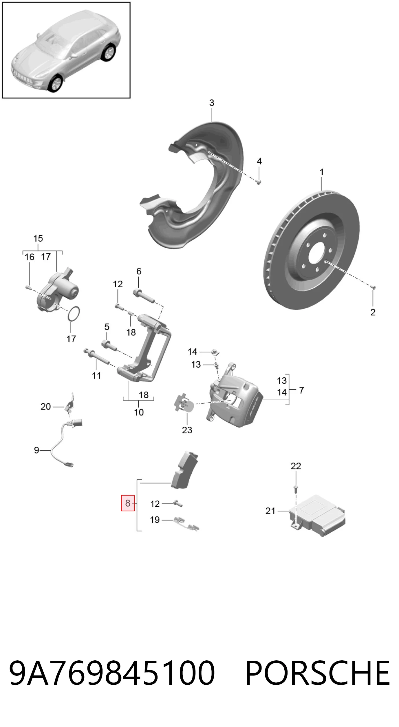 9A769845100 Porsche Колодки тормозные дисковые комплект