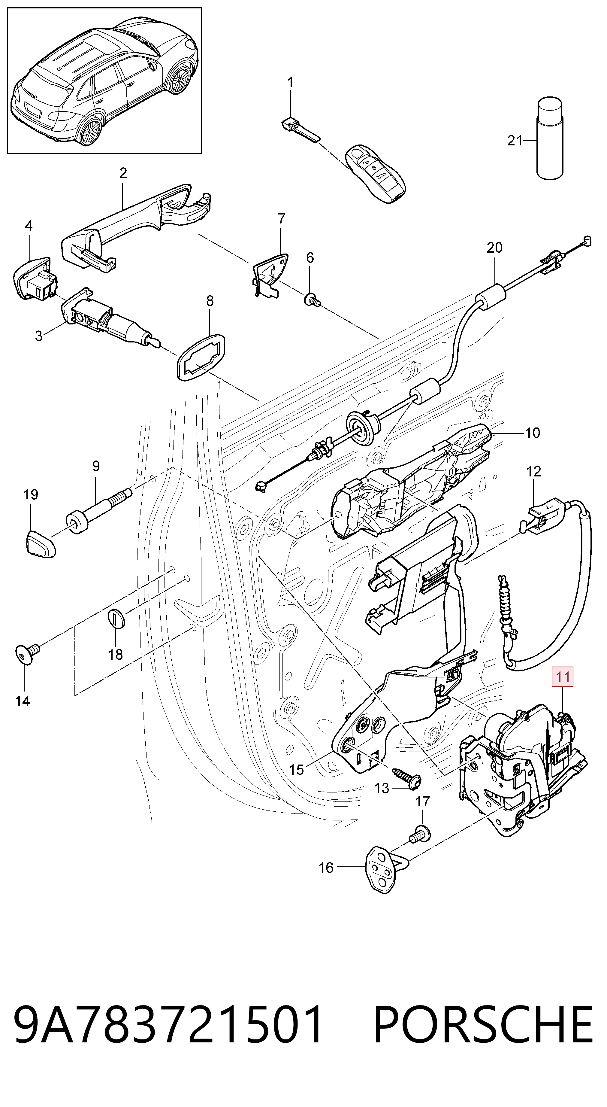 9A783721501 Porsche Замок двери водителя