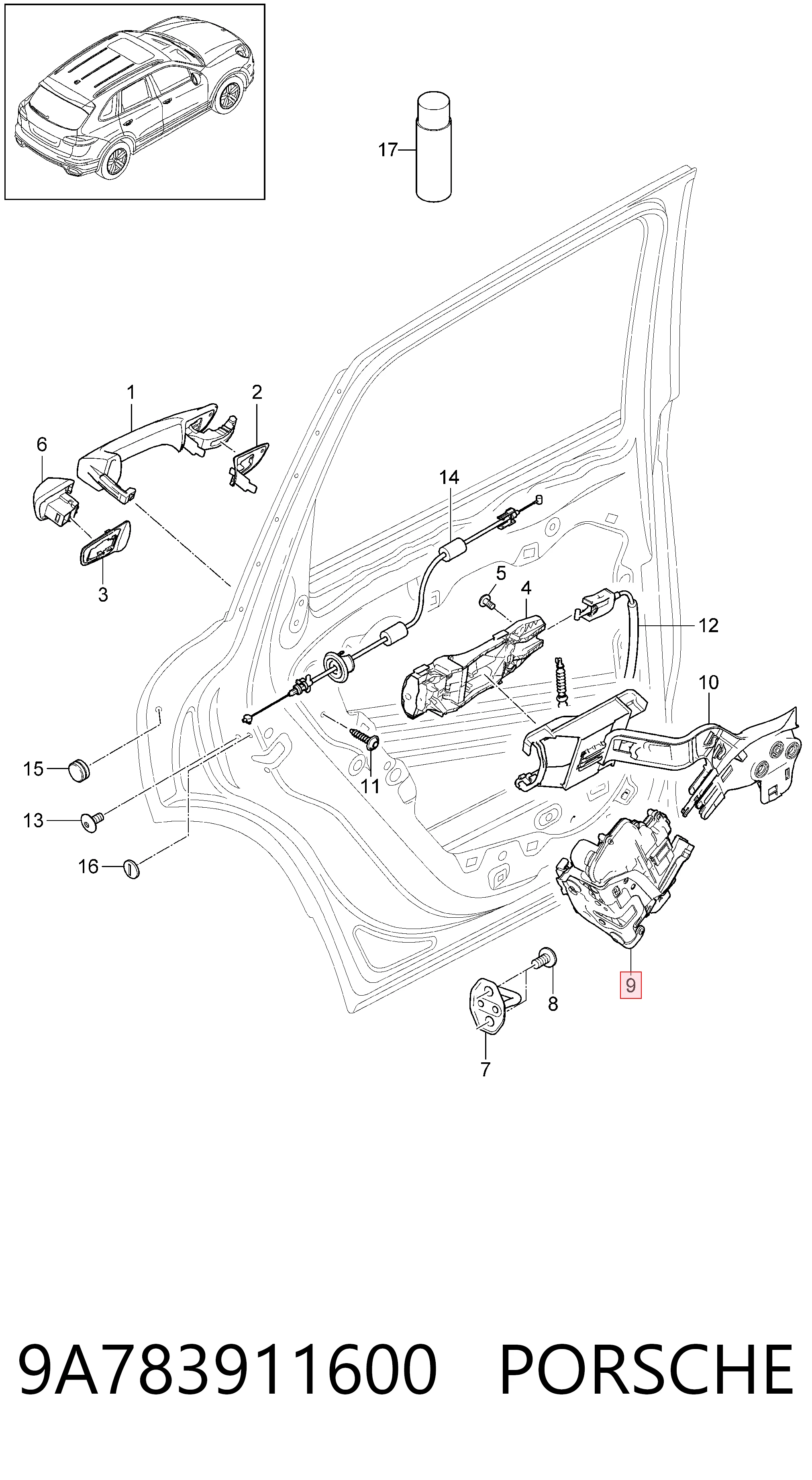 9A783911600 Porsche Замок двери задней правой