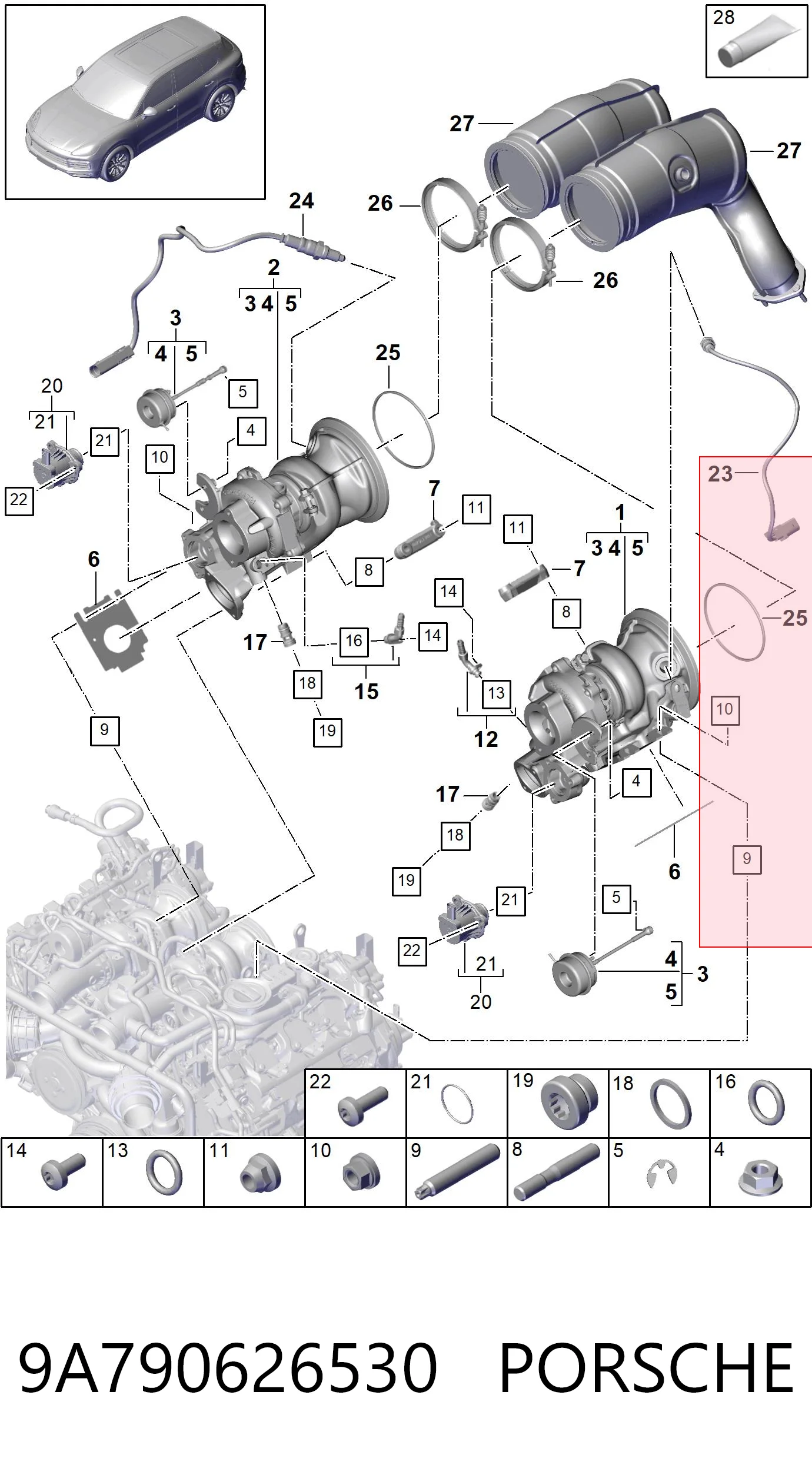 9A790626530 Porsche Лямбда зонд до катализатора, левый