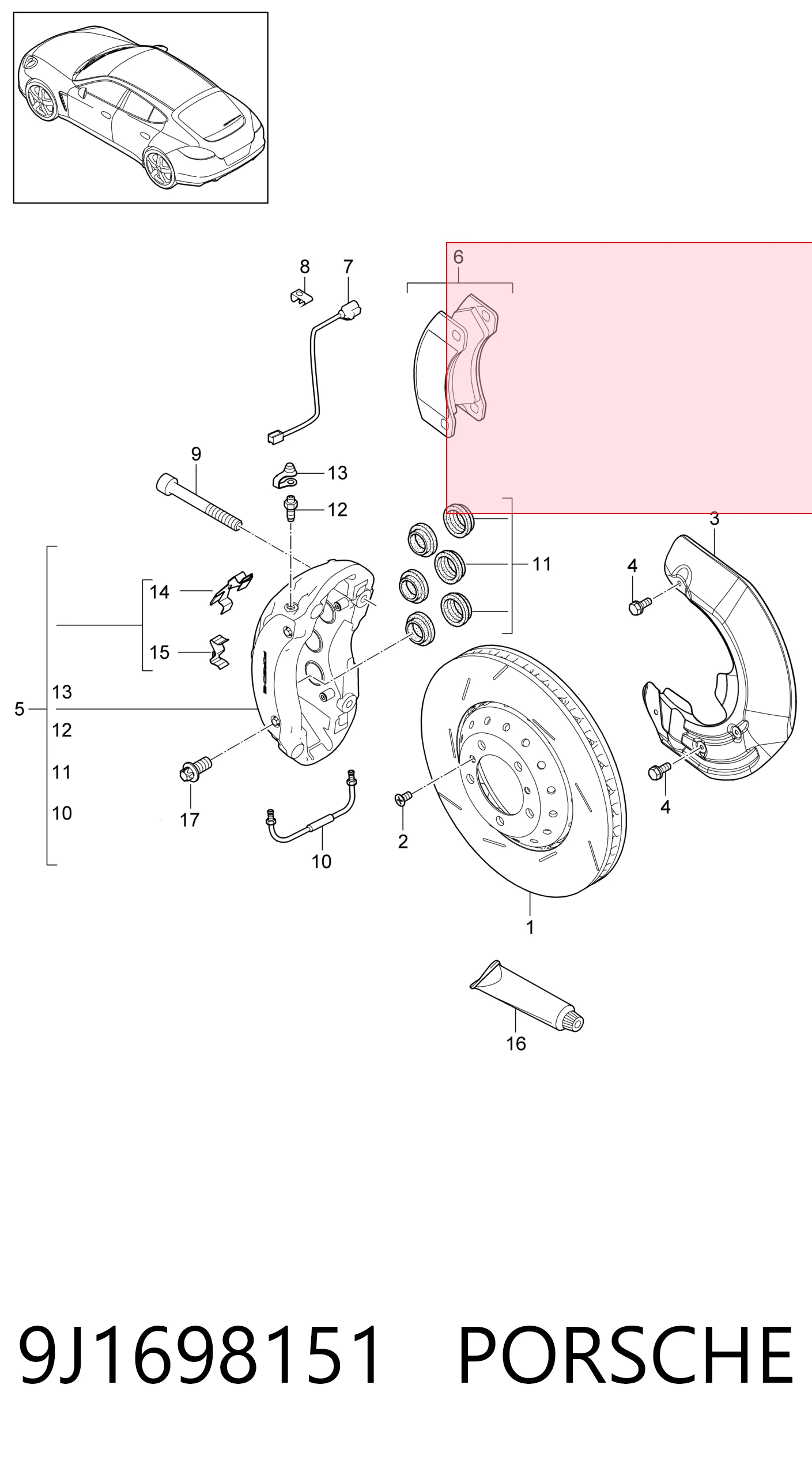 9J1698151 Porsche Колодки передние