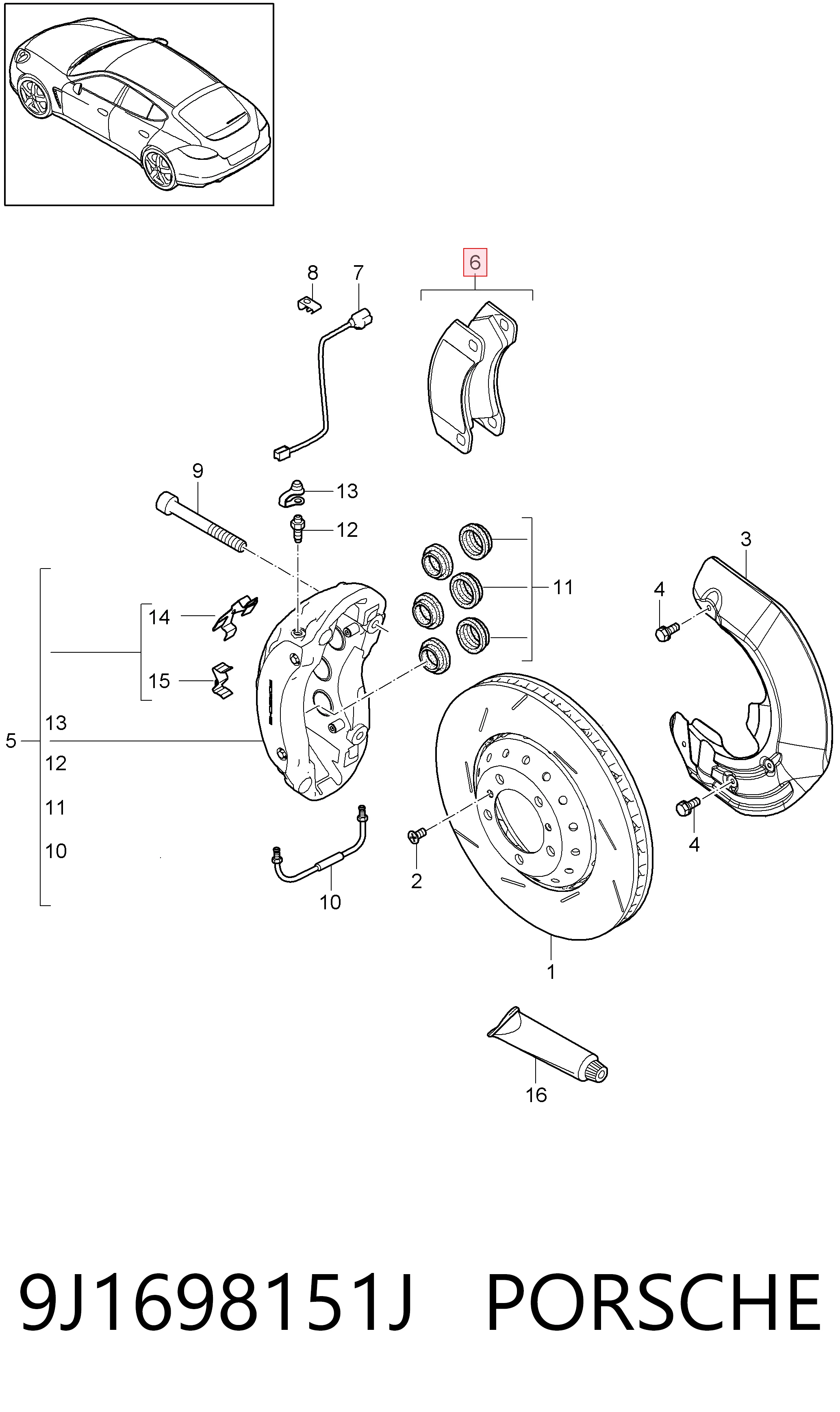 9J1698151J Porsche Колодки передние
