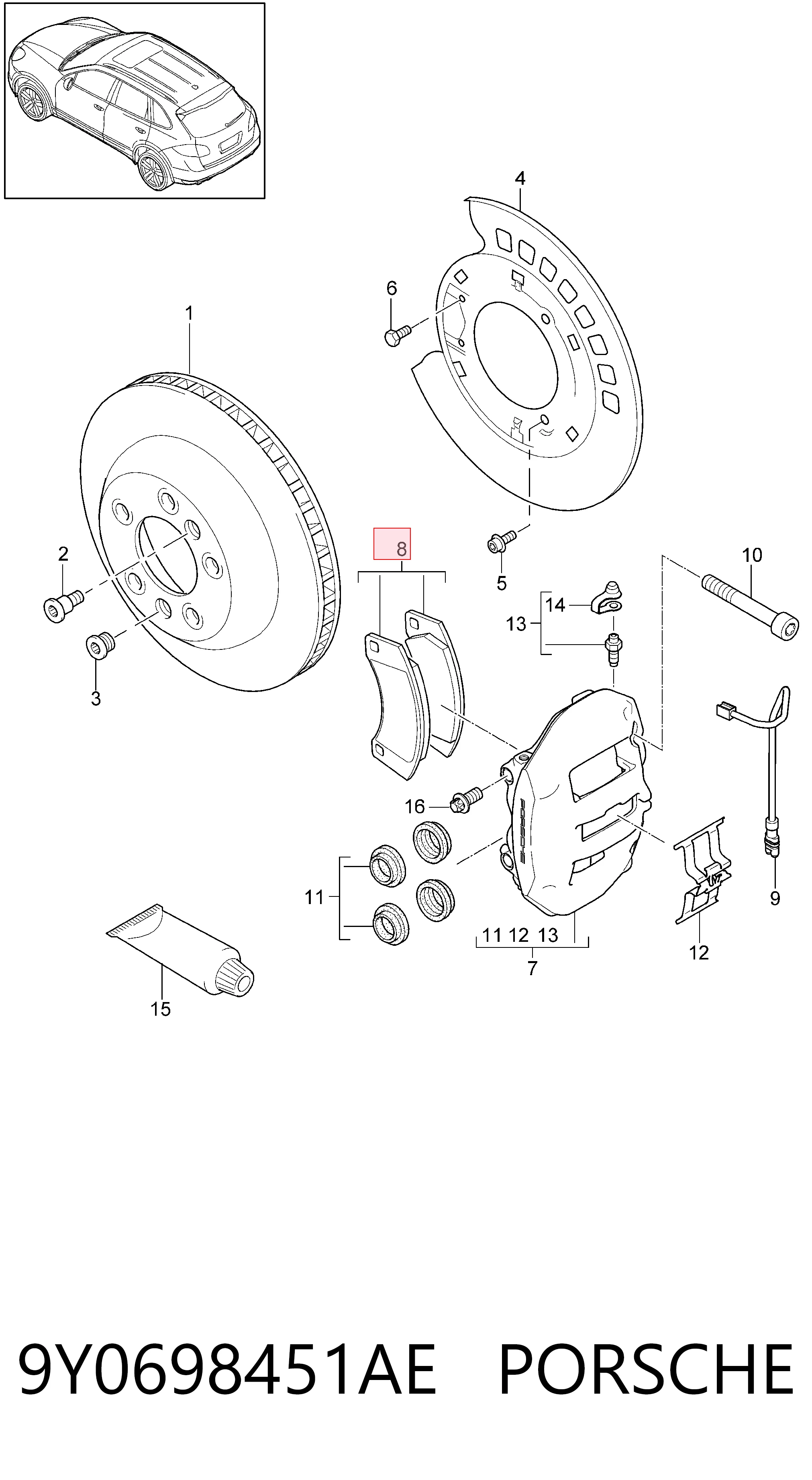 9Y0698451AE Porsche Колодки тормозные дисковые комплект