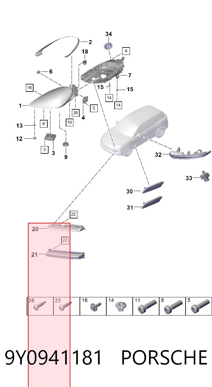 9Y0941181 Porsche Фара дневного света, левая