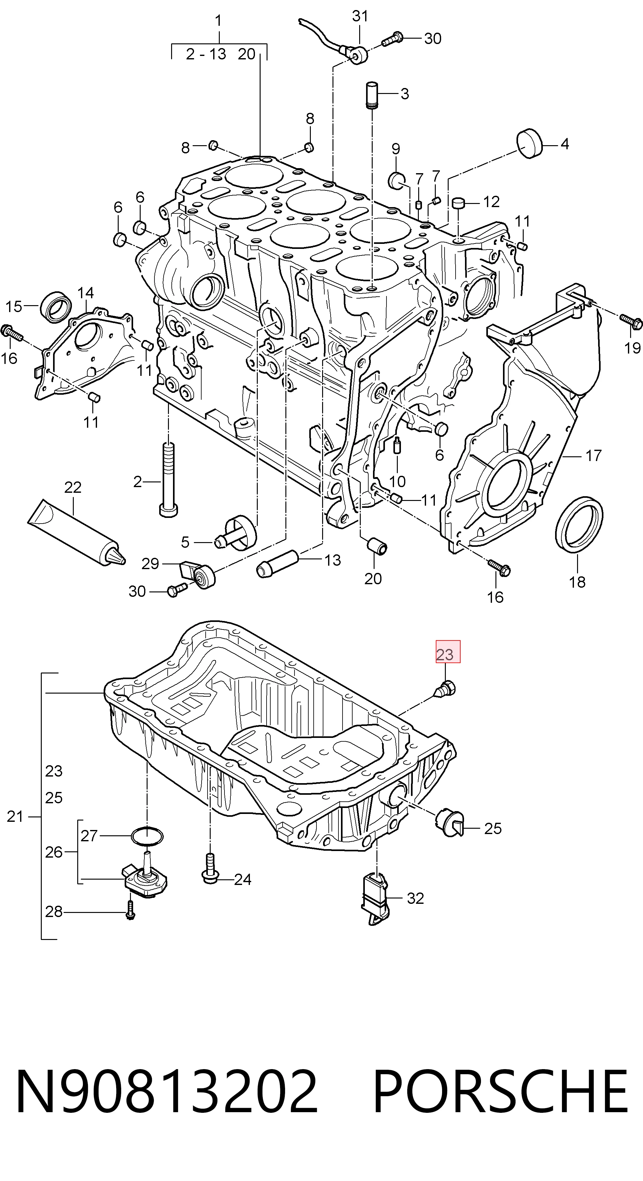 N90813202 Porsche Пробка поддона двигателя