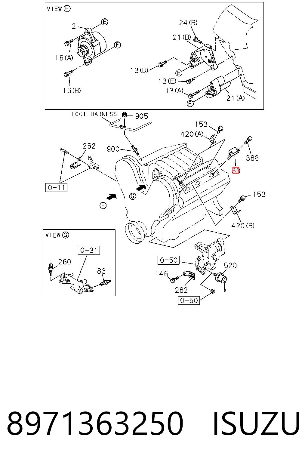 Катушка зажигания ISUZU 8971363250