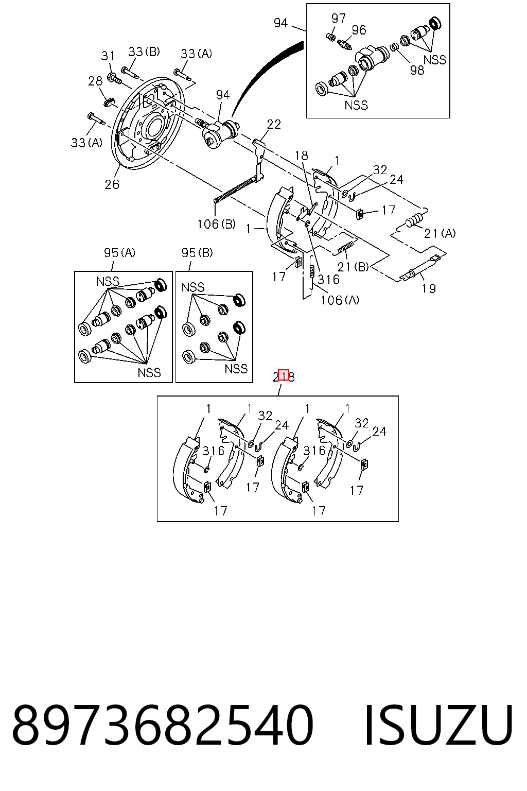 Колодки тормозные задние барабанные ISUZU 8973682540