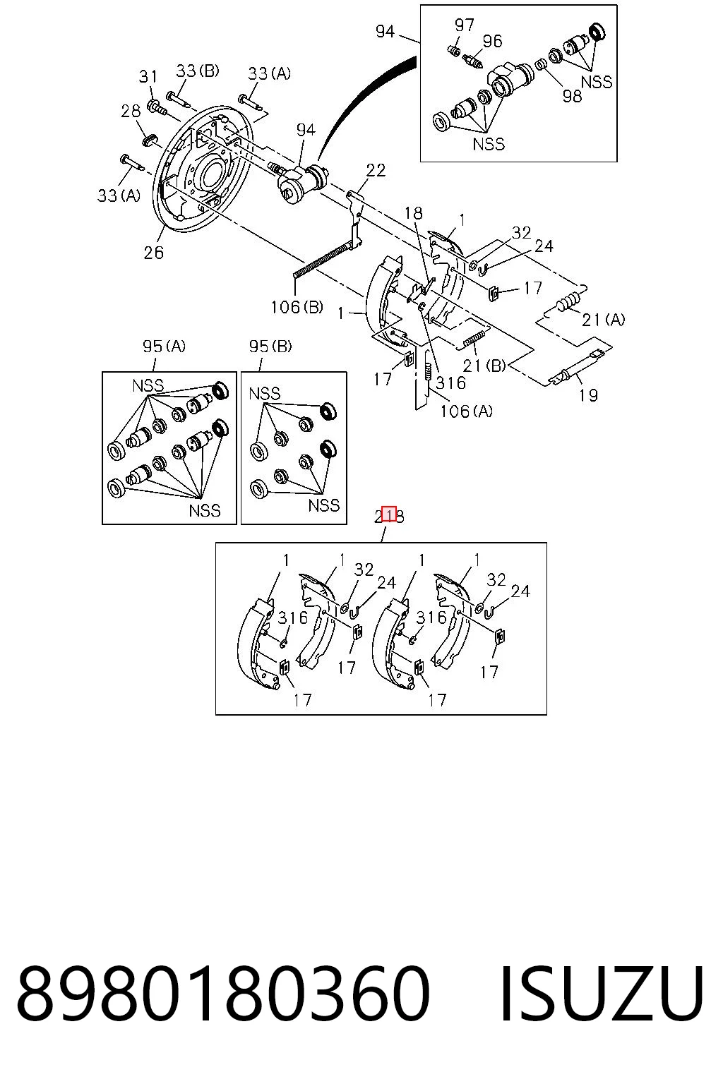 Колодки тормозные задние барабанные ISUZU 8980180360