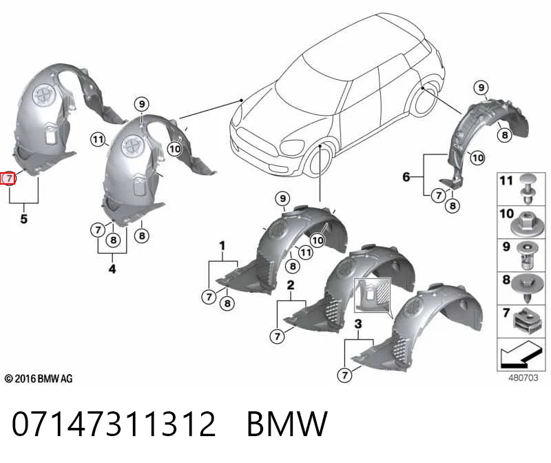 07147311312 BMW Клип крепления подкрылка переднего крыла