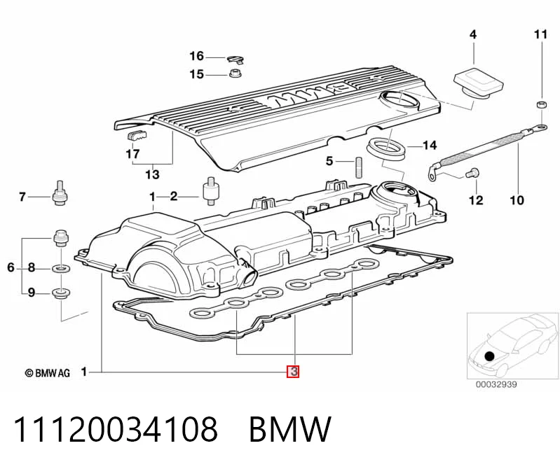 11120034108 BMW Прокладка крышки двигателя комплект