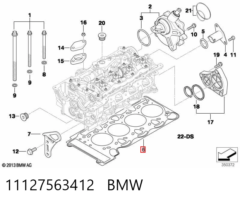 11127563412 BMW Прокладка головки блока