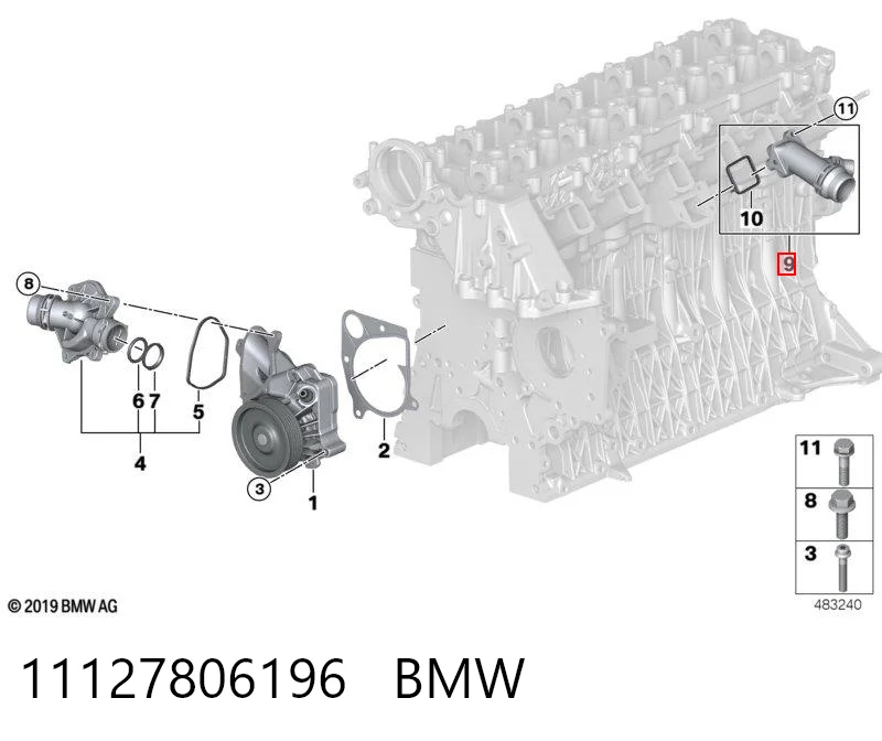 11127806196 BMW Тройник системы охлаждения