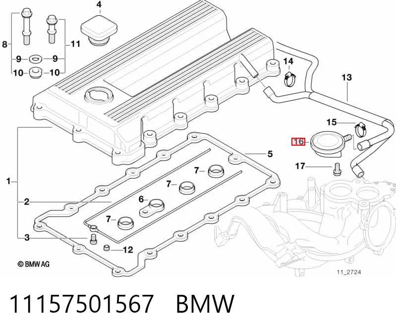 11157501567 BMW Клапан PCV вентиляции картера