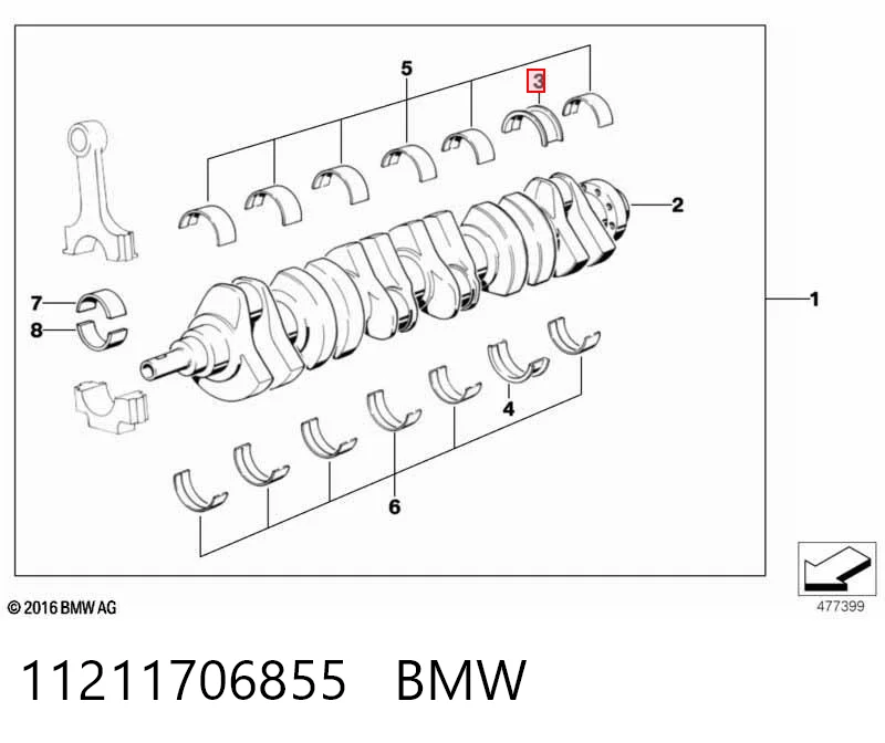 Вкладыши коленвала, коренные, комплект, 2-й ремонт (+0,50) King MB7039AM050 цена, от 52.33 USD