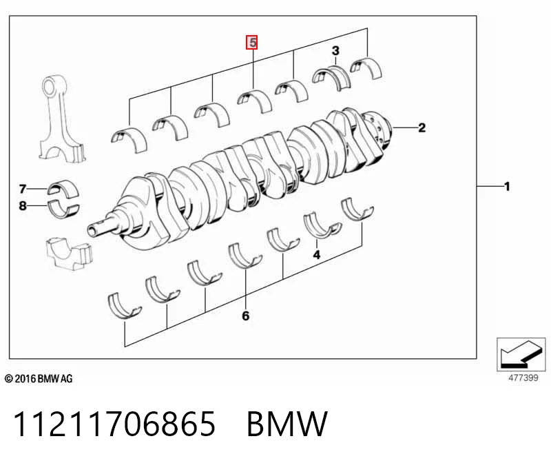 Вкладыши коленвала коренные, комплект, 2-й ремонт King MB7039AM050