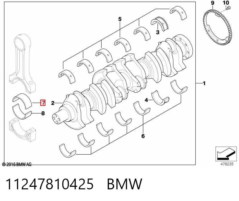 Шатунные вкладыши коленчатого вала BMW 5 седан (E60) (2003 - 2009) цена, от 34.63 USD