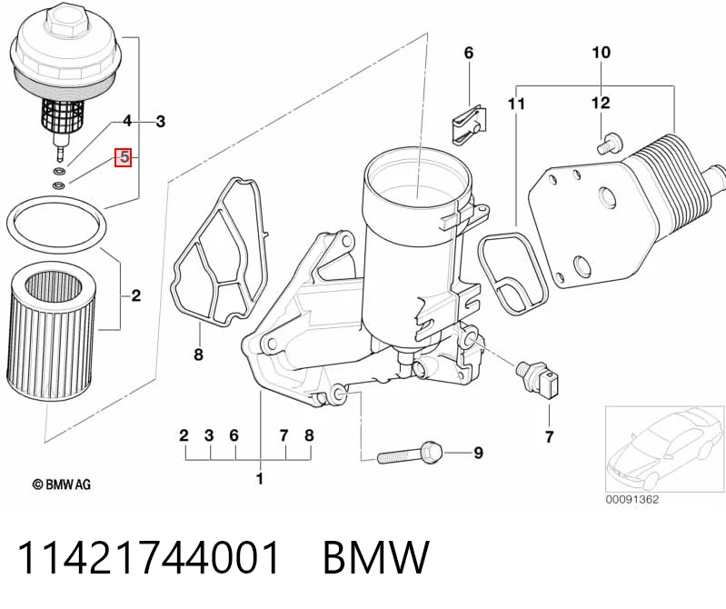 11421744001 BMW Кольцо крышки масляного фильтра внутреннее