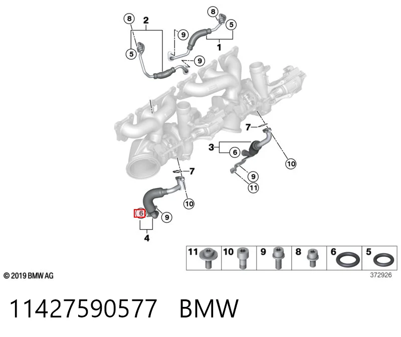11427590577 BMW Прокладка шланга отвода масла от турбины