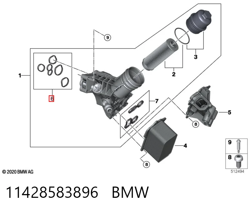 11428583896 BMW Комплеккт прокладок корпуса масляного фильтра