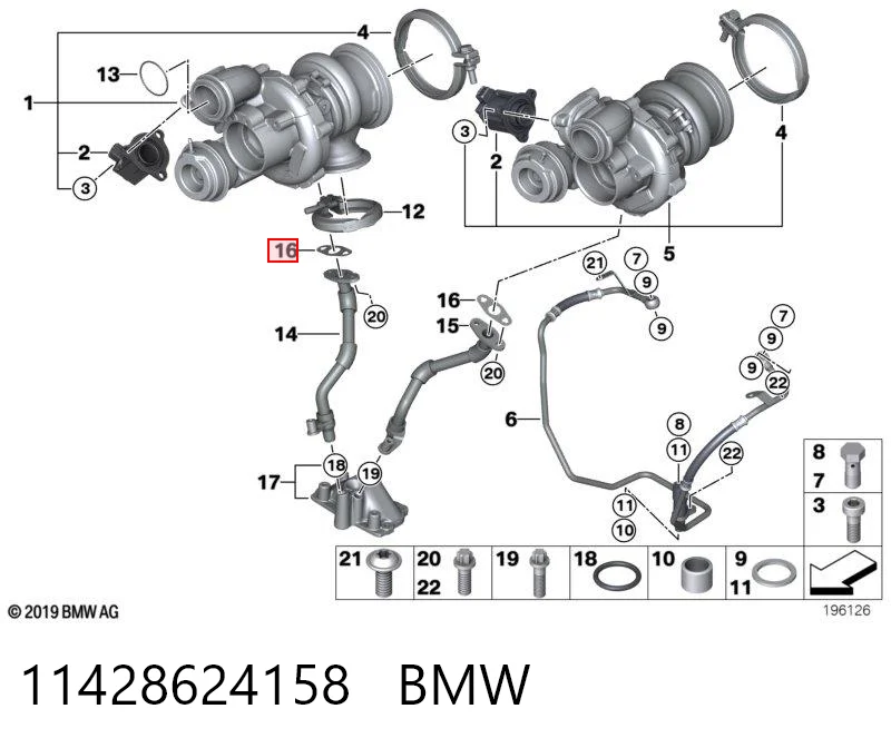 11428624158 BMW Прокладка шланга отвода масла от турбины