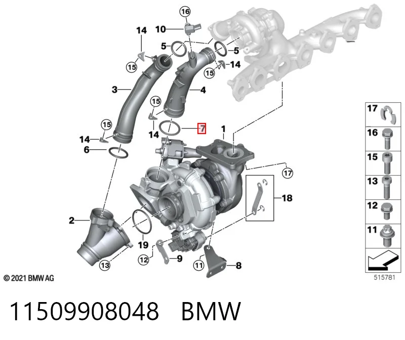 11509908048 BMW Кольцо патрубка турбины, нагнетаемого воздуха