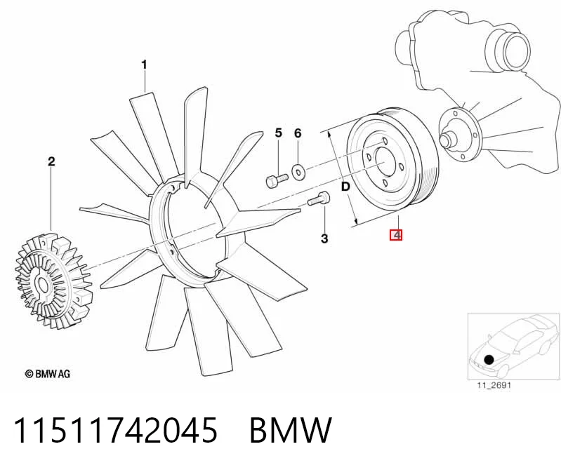 Шкив помпы водяного насоса BMW 5 седан (E39) (1995 - 2003) цена, от 26.26 USD