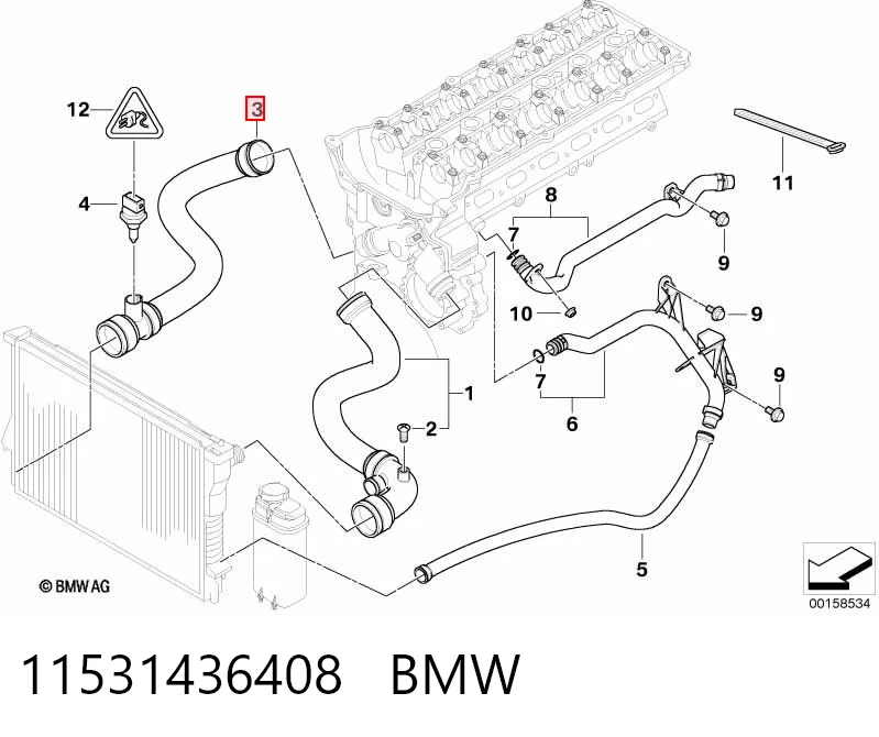 11531436408 BMW Патрубок радиатора охлаждения нижний
