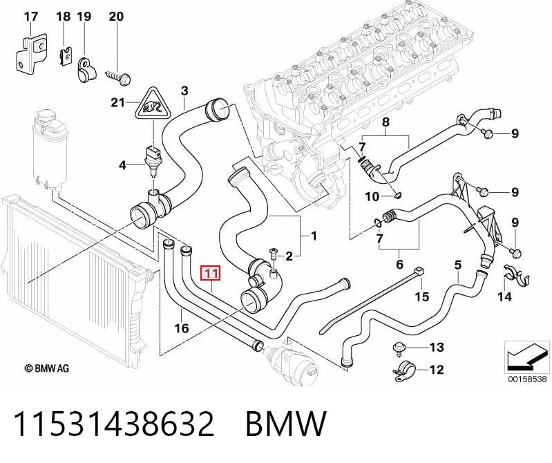 11531438632 BMW Шланг термостата