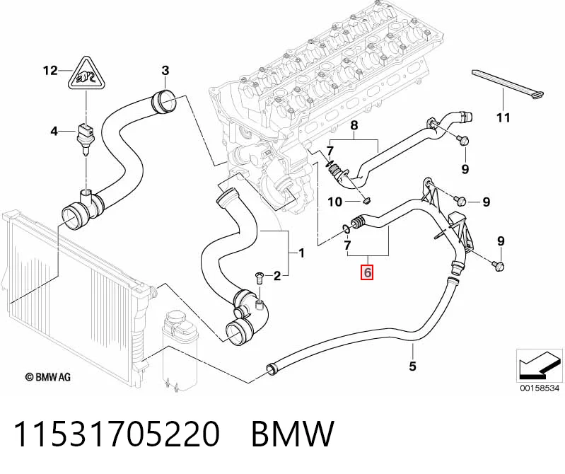 11531705220 BMW Шланг термостата