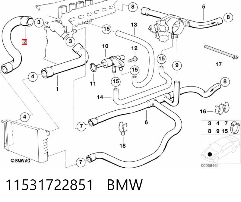 11531722851 BMW Патрубок радиатора охлаждения нижний