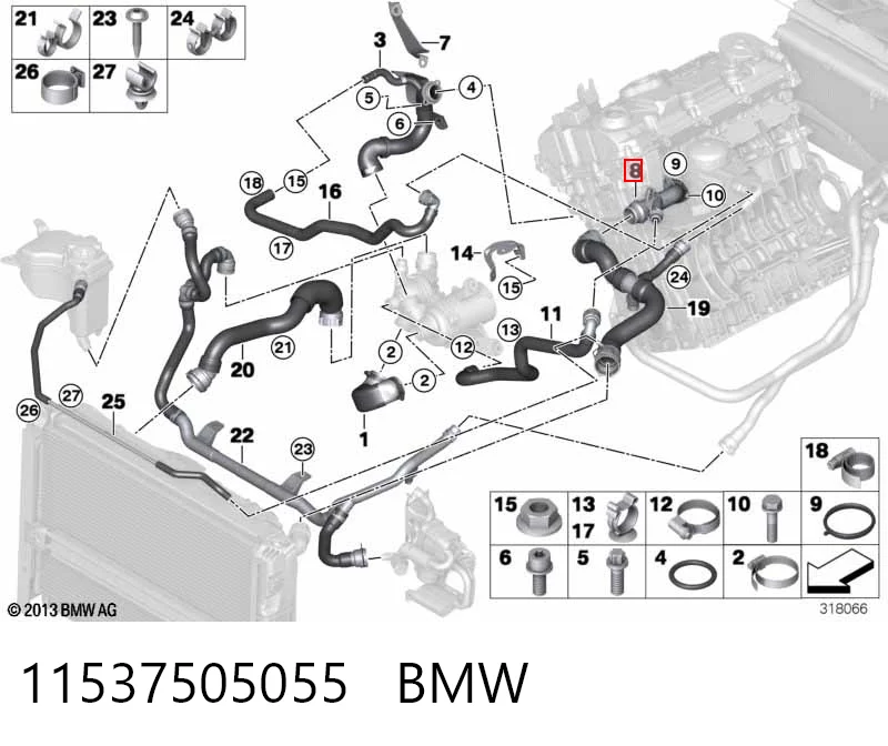 11537505055 BMW Тройник системы охлаждения