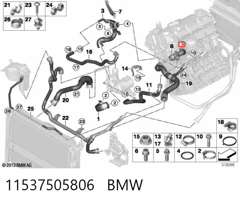11537505806 BMW Прокладка фланца (тройника) системы охлаждения
