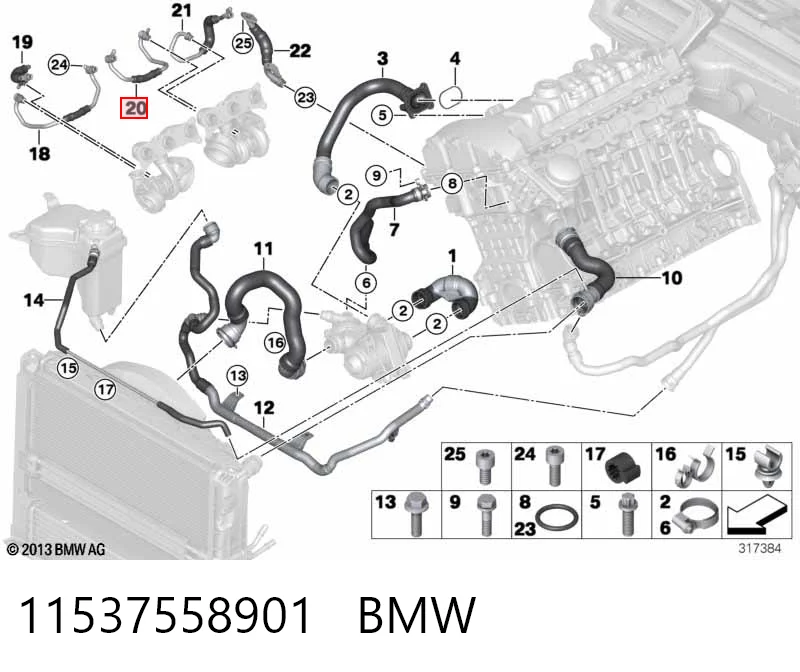 11537558901 BMW Шланг (патрубок) жидкостного охлаждения турбины, подача