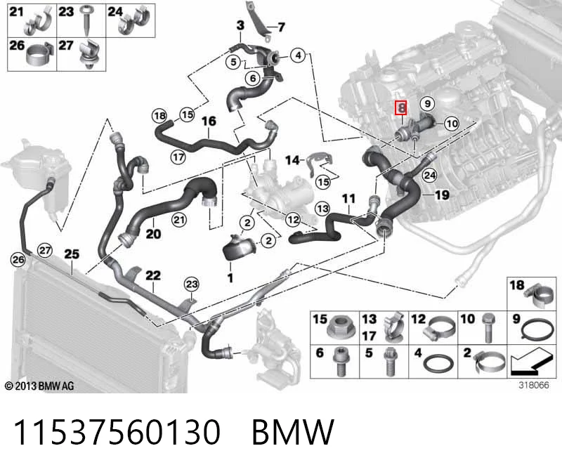 11537560130 BMW Тройник системы охлаждения