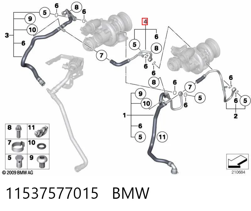 11537577015 BMW Шланг/патрубок жидкостного охлаждения турбины, обратка