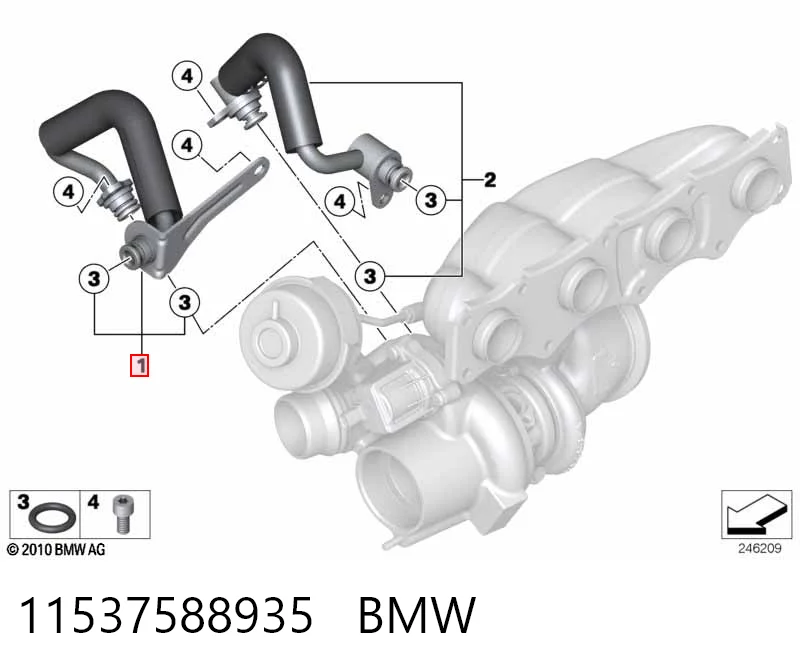 11537588935 BMW Шланг (патрубок) жидкостного охлаждения турбины, подача