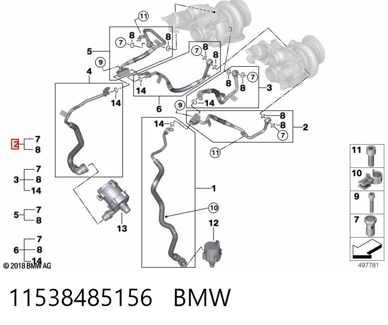 11538485156 BMW Шланг/патрубок жидкостного охлаждения турбины, обратка