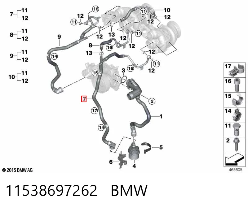 11538697262 BMW Шланг/патрубок жидкостного охлаждения турбины, обратка