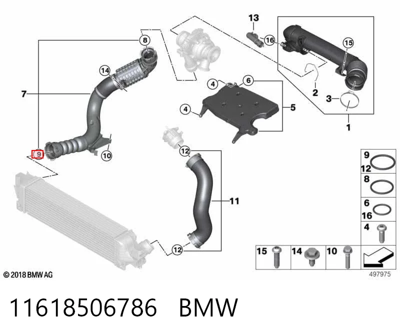 11618506786 BMW Уплотнительное кольцо (прокладка) патрубка интеркуллера