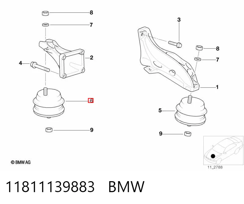 11811139883 BMW Опора двигателя, левая/правая