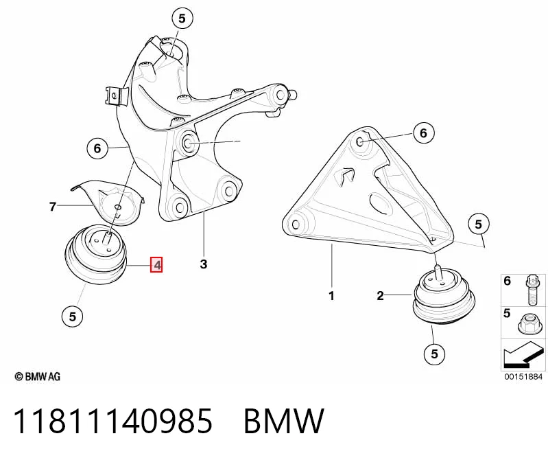 11811140985 BMW Опора двигателя, левая/правая
