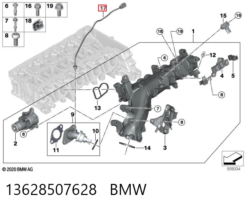 13628507628 BMW Датчик температуры отработавших газов (ОГ), до катализатора