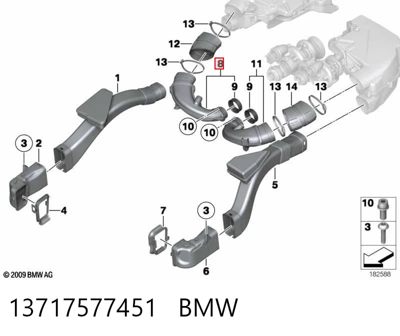 13717577451 BMW Патрубок воздушный, вход в турбину (наддув)