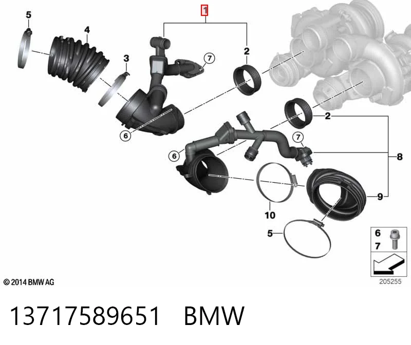 13717589651 BMW Патрубок воздушный, выход из компрессора (наддув)