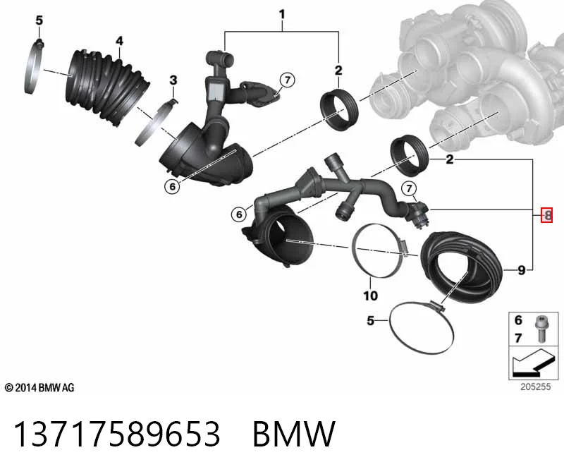 13717589653 BMW Патрубок воздушный, вход в турбину (наддув)