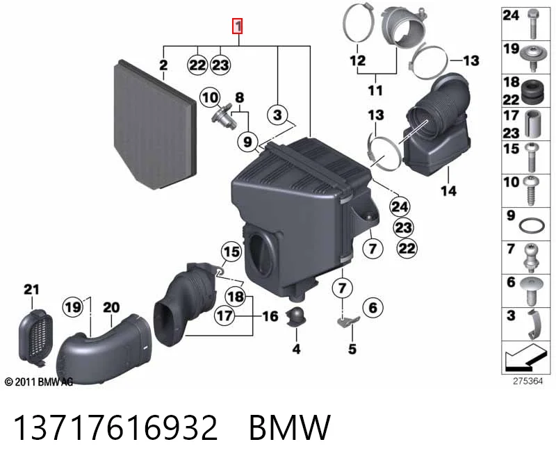 Корпус воздушного фильтра в сборе BMW X3 внедорожник (F25) (2010 - 2017) цена, от 235.38 USD